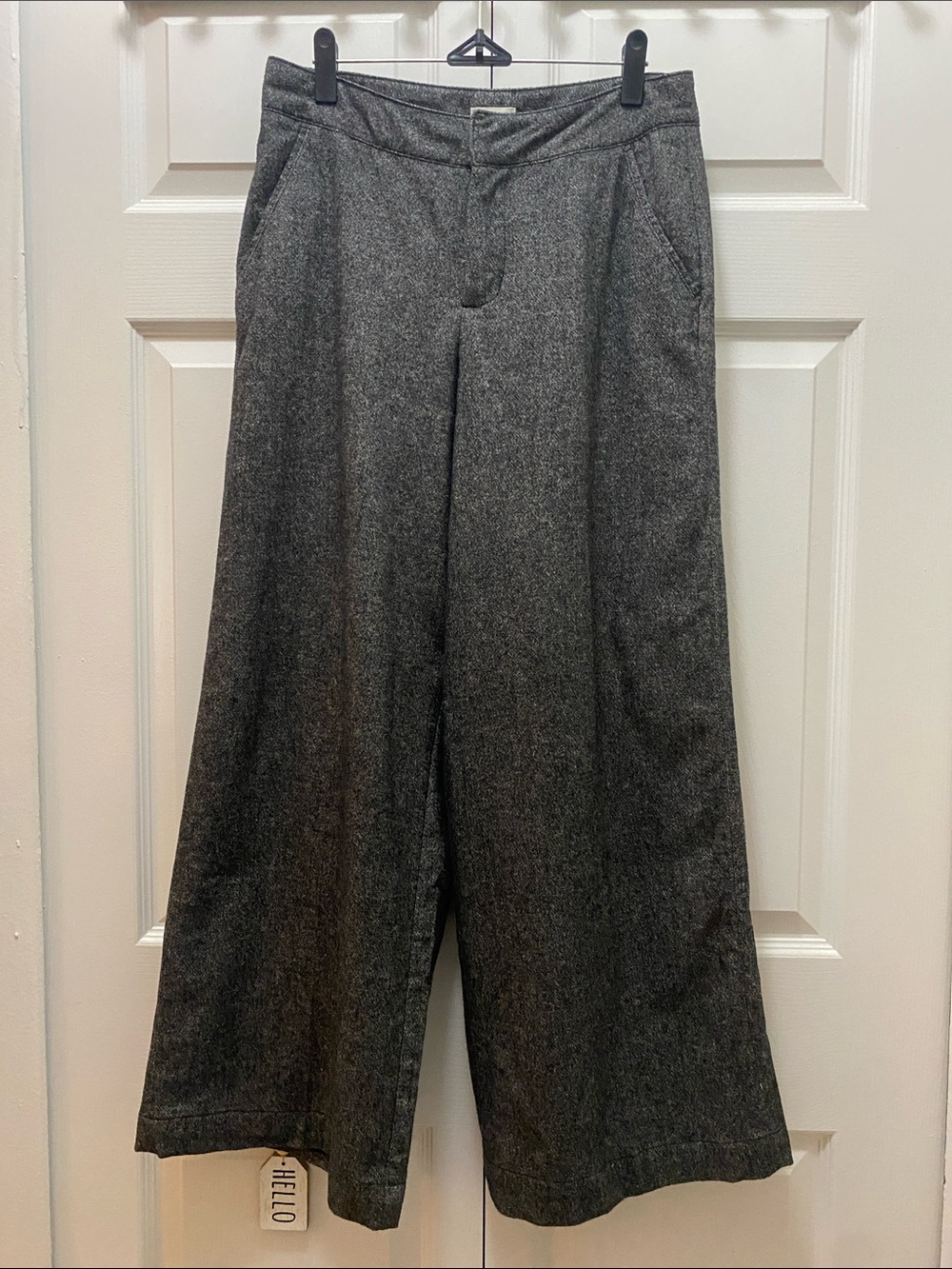 Garnet Hill Peppered Tweed Wide Leg Trousers Gray Wool Blend Pants Size 6
